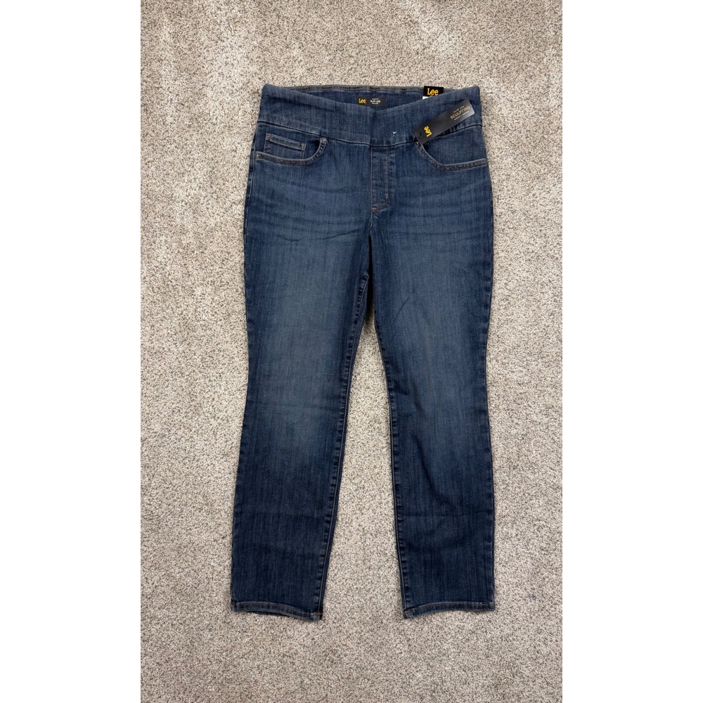 Lee Sculpting Slim Fit Jeans Women 14 Short Blue NWT Mid Rise Pull On Slim Leg